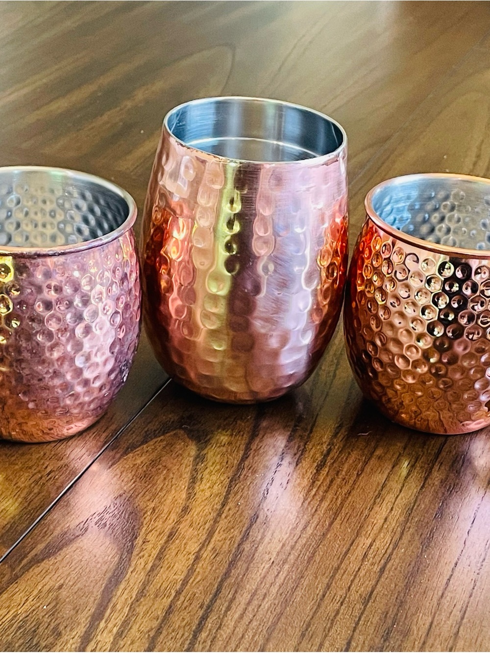 Set of 3 Hammered Copper Moscow Mule Mugs - Stainless Steel Interior